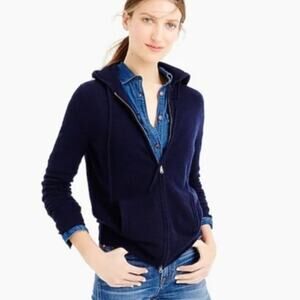 J. Crew Everyday Pure Cashmere Zip-Front Hoodie Navy Blue J6632 Size XXL